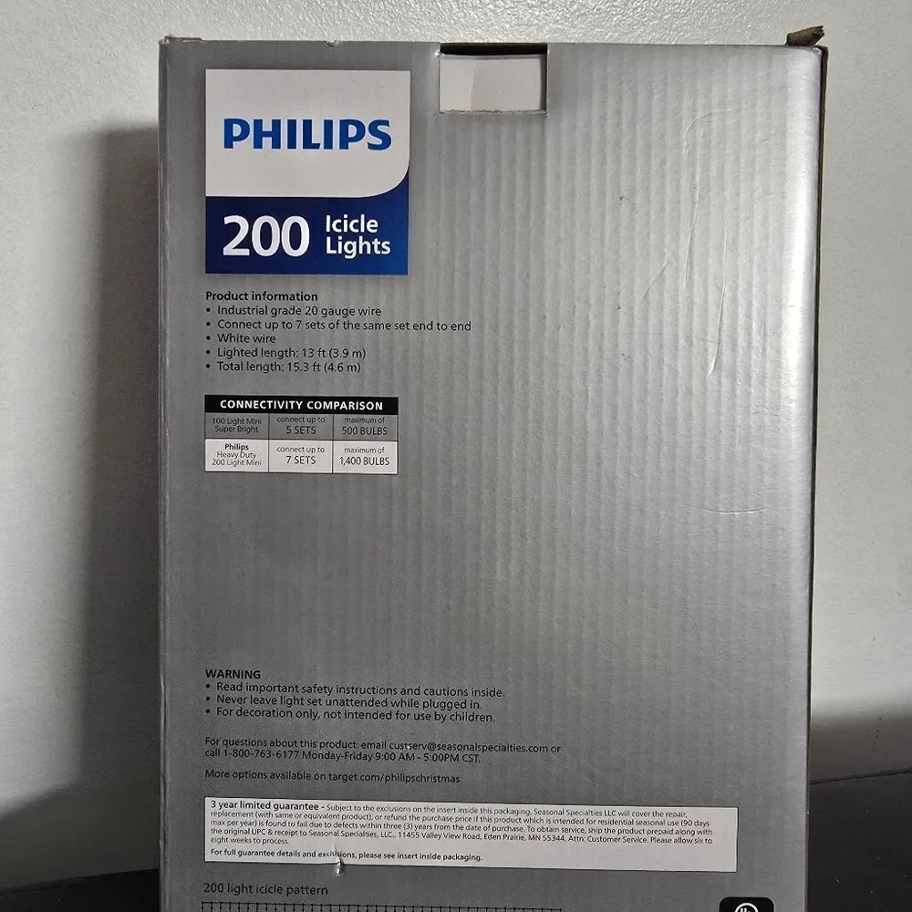 200ct Philips Heavy Duty Incandescent Smooth Mini Icicle Lights with White Wire